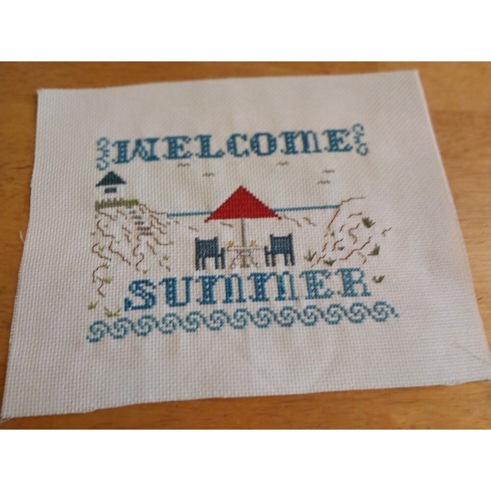 14 ct completed finished 8 X 10 Welcome Summer Beach Scene